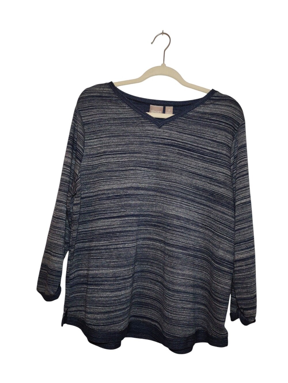 Chico's Women's Blue Marled V-Neck Lightweight Sweater Size: 3 XL/16